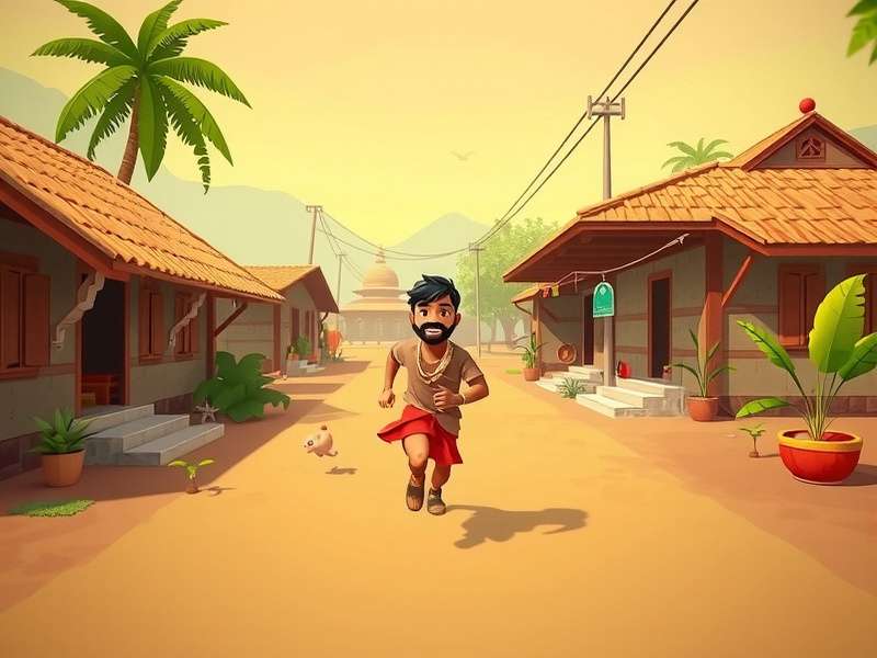 Swift Ginger Dasher gameplay screenshot showing Ravi running through an Indian village